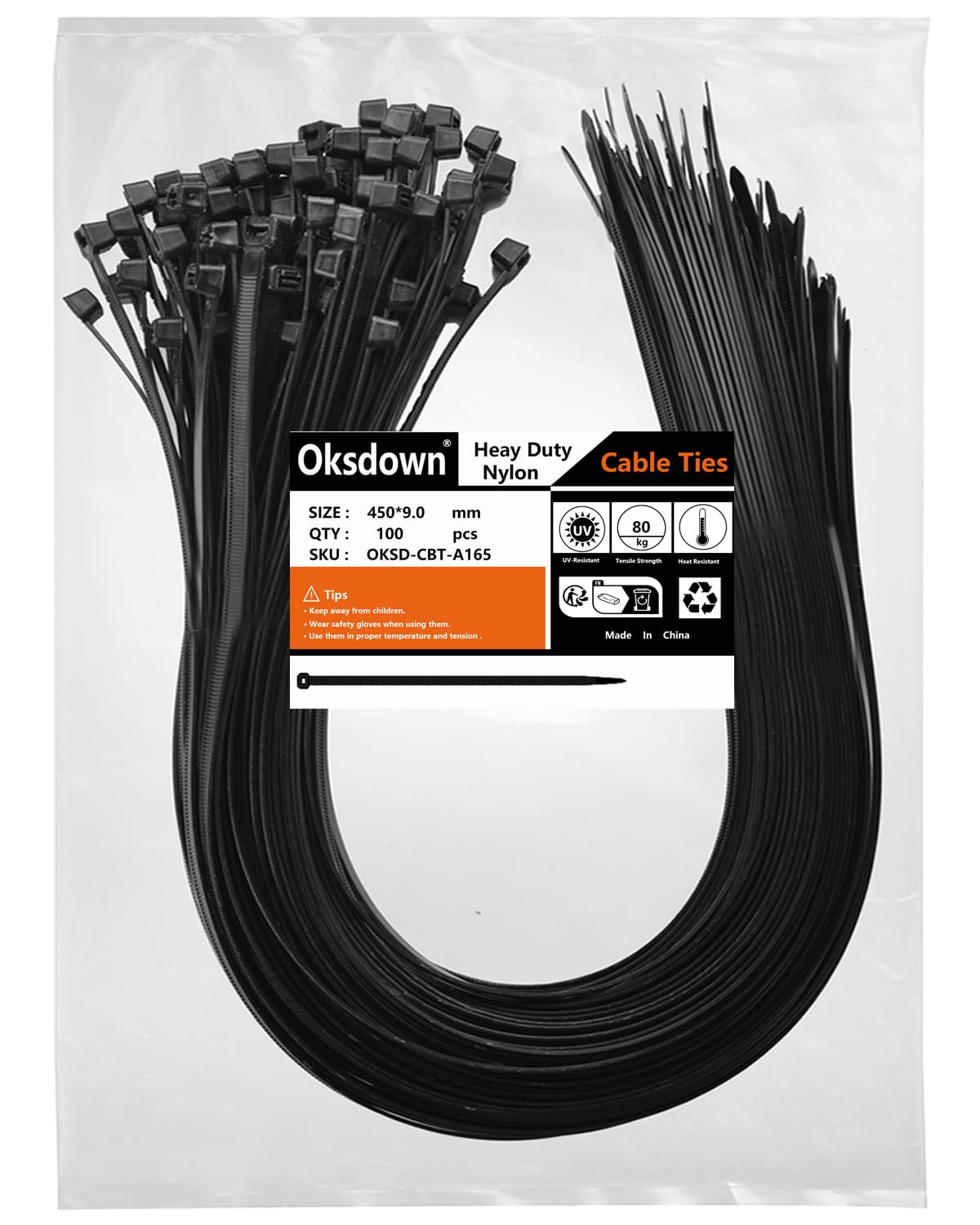 Oksdown Kabelbinder Schwarz 250mm × 7,6mm 100 Stück UV Beständig Nylon Oksdown Kabelbinder Schwarz 250mm × 7,6mm 100 Stück UV Beständig Nylon