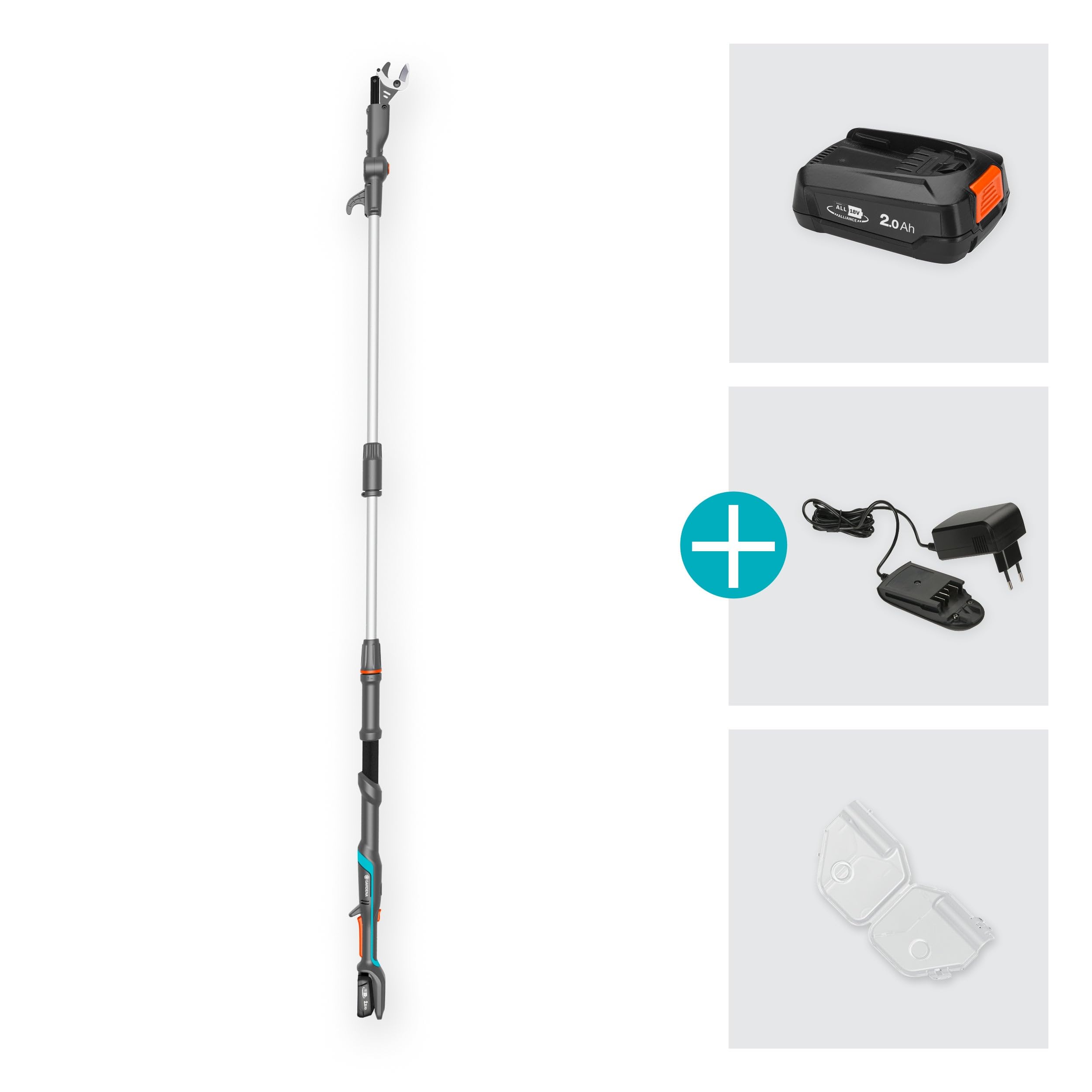 Gardena Troncarami Telescopico A Batteria HighCut 250/18V P4A Set Pronto all'Uso: Telescopico, Fino a 4 m di Distanza, Lame in Acciaio, Testa Girevole, Senza Fili (14774-20)