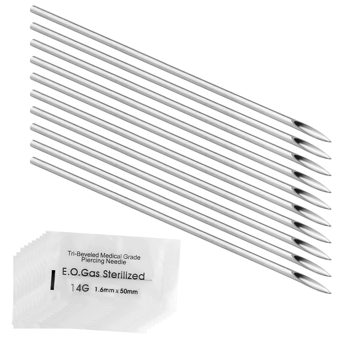 10PCS Piercing Needles 16G Disposable Cleaned Ear Nose Body Piercing Needles Tattoo Accessory (1.6mm 14G)