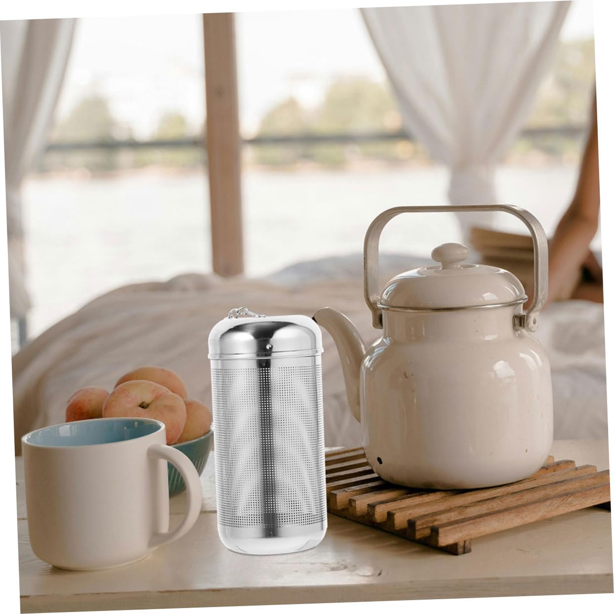 2 piezas Filtro de Especias de Acero Inoxidable para Sopa y Té Infusor Grande con Cadena Colador Reutilizable para Cocina y