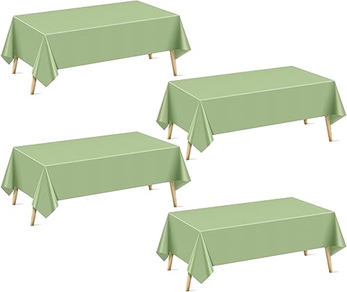Miniatura 13 de Mantel rectangular de 4 piezas, color verde lima, 54 x 72 pulgadas, color sólido, impermeable y a prueba de derrames, mantel de fiesta duradero para