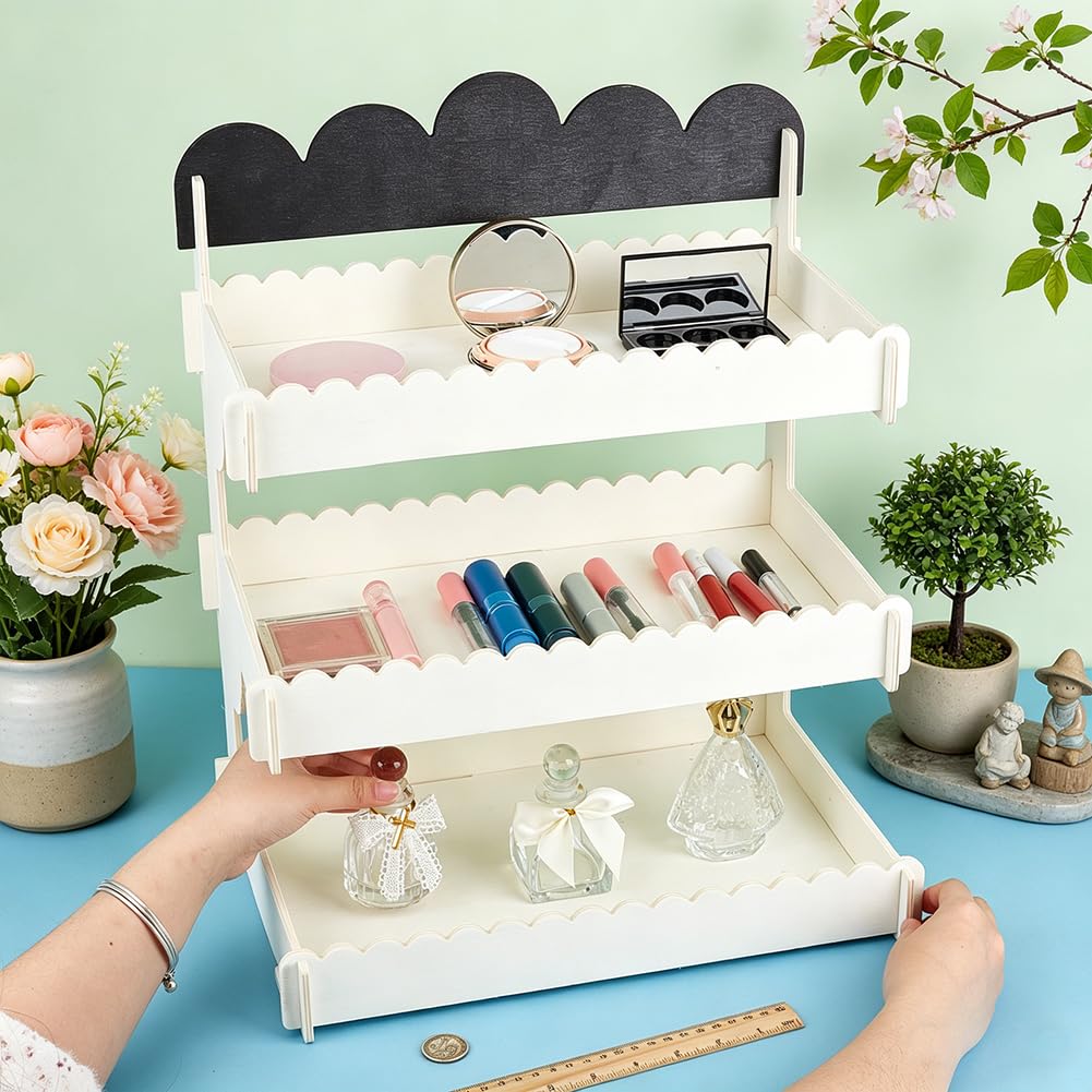 PH PandaHall Espositore per biscotti a 3 ripiani in legno di pino, supporto per dessert, cupcake, panetteria, snack, con lavagna per venditori, fiere, mercati, eventi, feste, decorazione