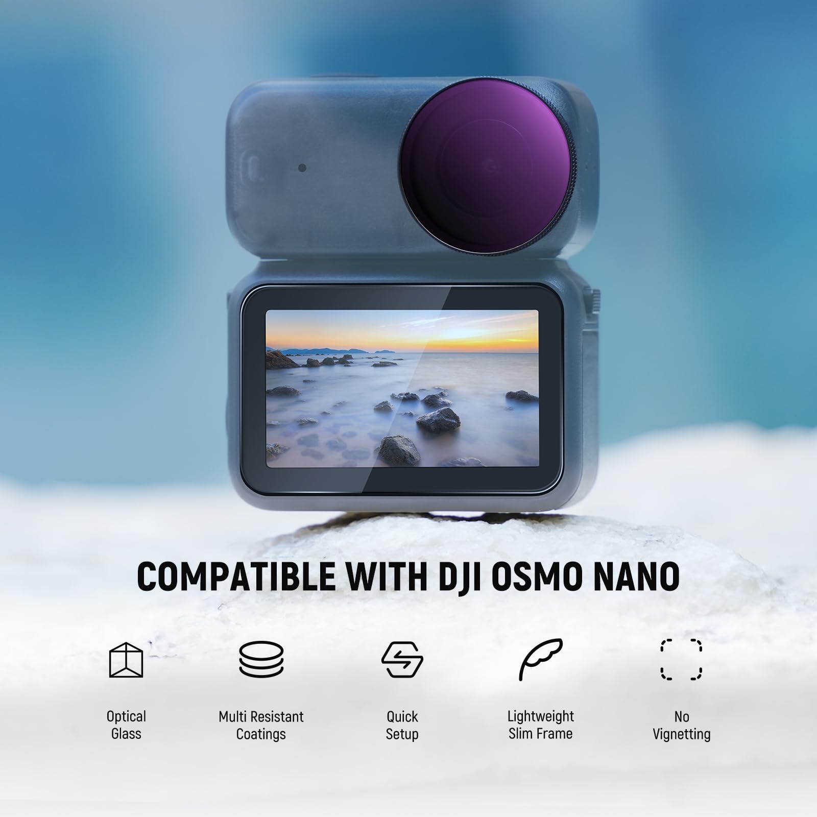 NEEWER Zestaw filtrów ND/PL kompatybilny z DJI Osmo Nano (ND8/PL+ND16/PL+ND32/PL+ND64/PL), wkręcane polaryzacyjne akcesoria do obiektywu kamery akcji ND z osłoną ekranu, 4 opakowania