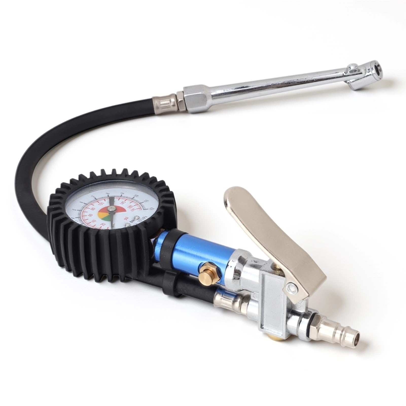 Self Clamping Tyre Inflator with Air Pressure Gauge and Quick Air Connector 12 Bar, Tyre Inflator Air Compressor Gun for Pressure Monitoring and Fast Inflation