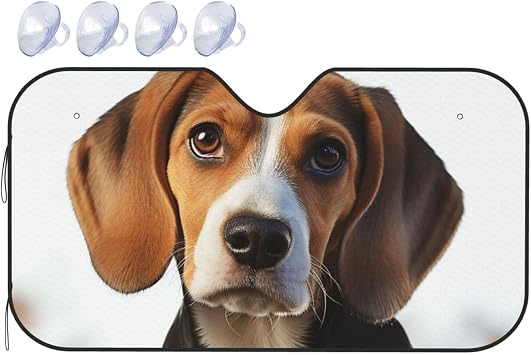 Cute Beagle Dog Car Windshield Sun Shade Cover, Foldable Car Front Window Sunshade for Most Cars, Auto Sun Shield Heat Protector for Front Window Sun Visor Shield Medium