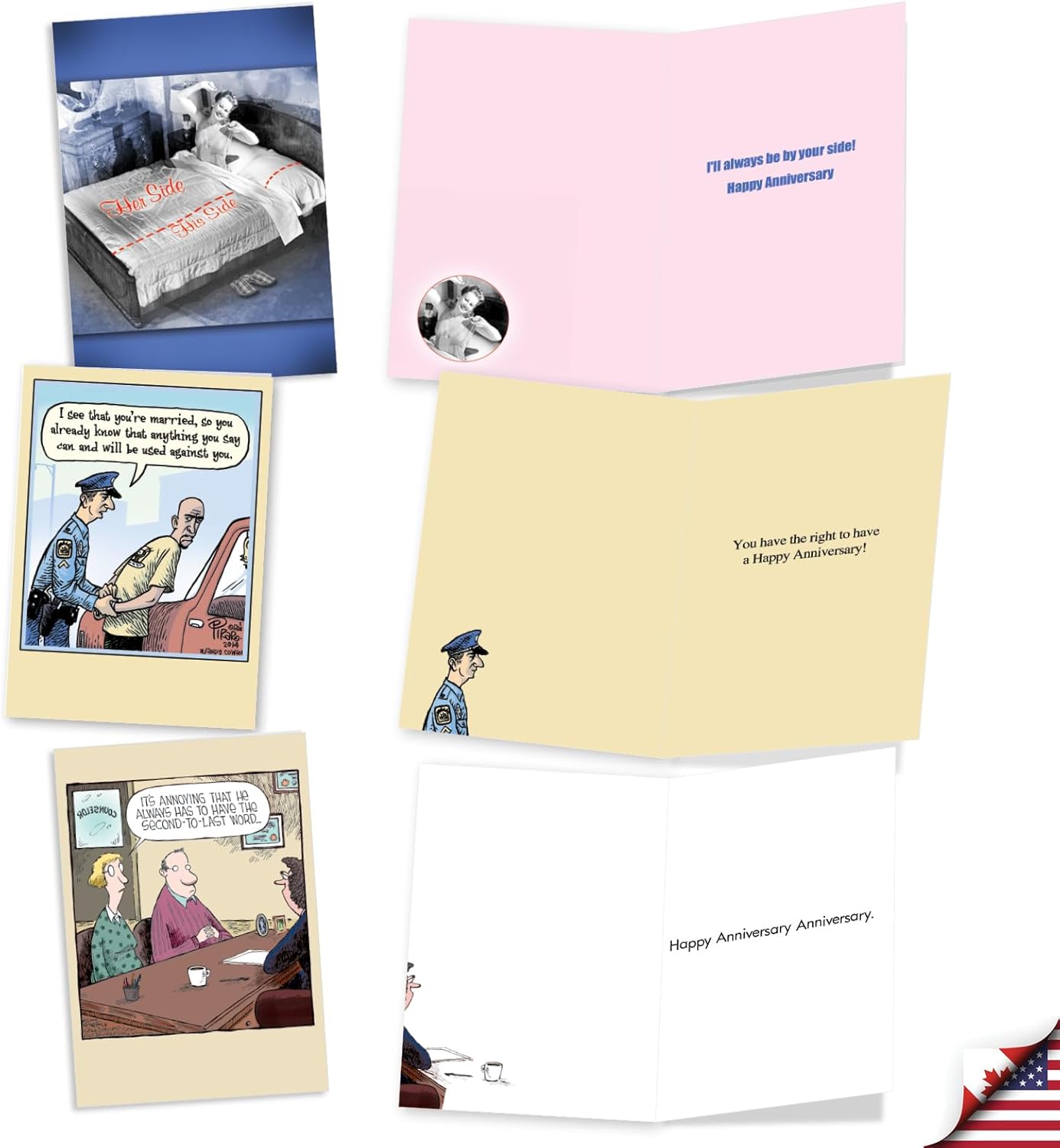 NobleWorks 20 Assorted Box Set Funny Anniversary Greeting Cards w/5 x 7 Inch Envelopes (10 Designs, 2 Each) Anniversary Congratulations Comical Couples AC3681ANG-B2x10
