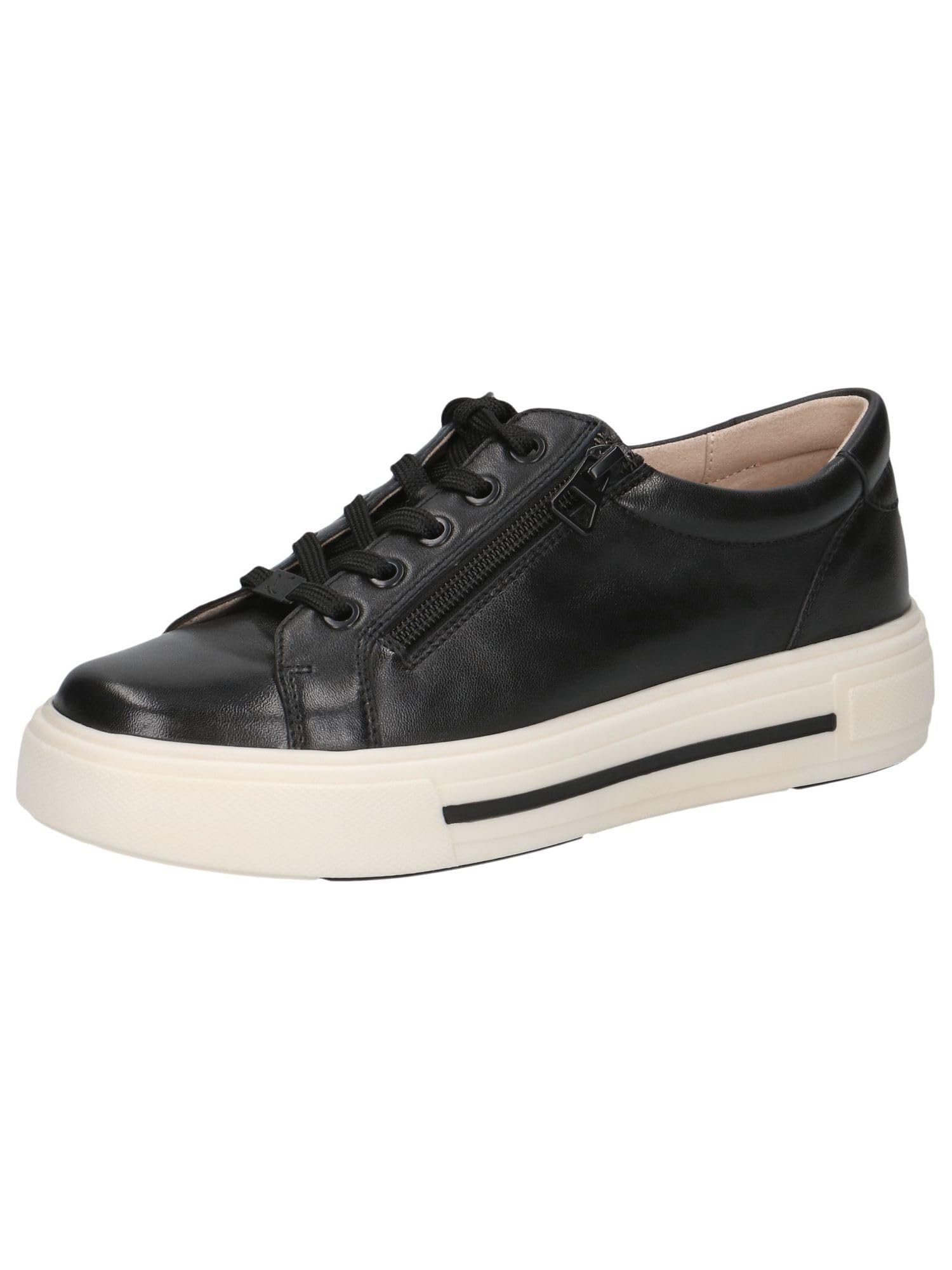 CAPRICE Women's Low-top Leather Sneakers with Zipper, Black (Black Nappa), 6.5 UK