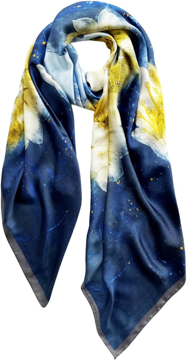 Long Silk Like Scarf Lightweight Satin Scarves Large Sunscreen Shawl Wrap for Women Long Silk Like Scarf Lightweight Satin Scarves Large Sunscreen Shawl Wrap for Women - Chic Navy & Yellow Outfit Ideas: Elegant Wedding Guest & Business Style Inspiration