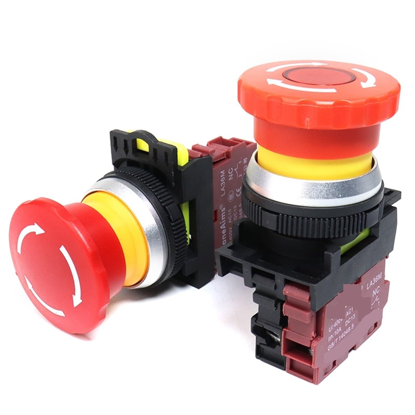 30 mm wyłącznik awaryjny wł./wył. LA36M blokujący wyłącznik awaryjny z tworzywa sztucznego z czerwonym światłem LED 220 V 12 V 24 V (z czerwonym światłem, AC220-380 V)