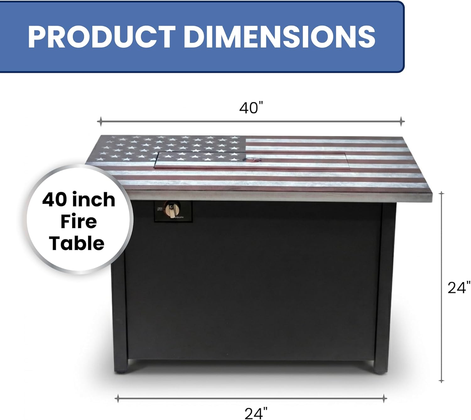 Outdoor USA Commemorative Memorial American Flag - 40 Inch Stainless Steel 50,000 BTU Propane Propane Patio Firetable