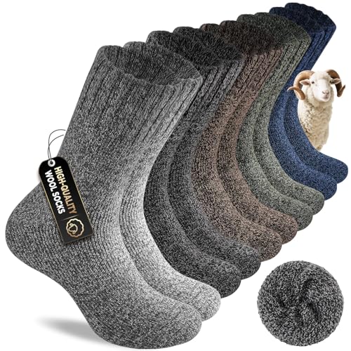 SockWaddles Thermal Socks for Men 5 Pairs Thick Wool Warm Socks Breathable and Moisture-Wicking Walking Boot Winter Sock for Outdoor Hiking Sport 7-11