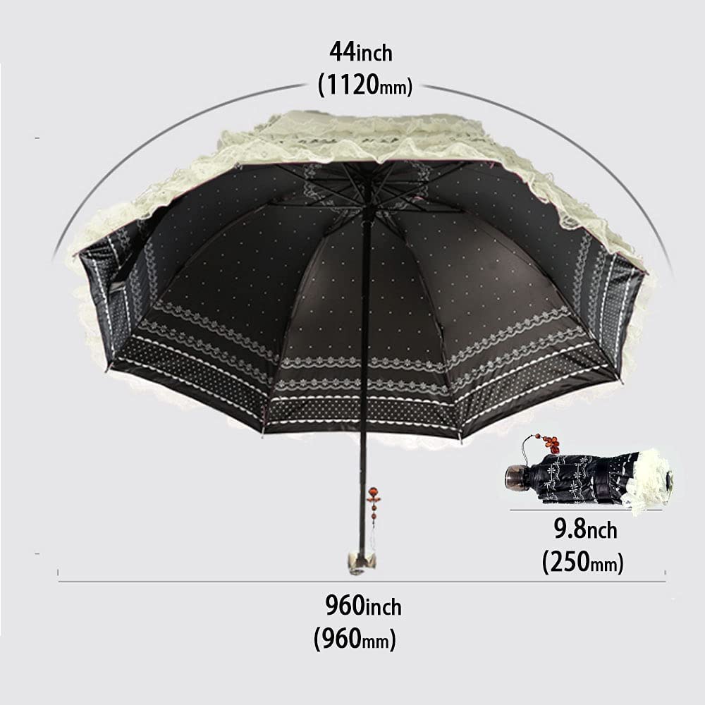 WANLIAN Parasol en Dentelle Pliable Parapluie de Voyage Résistant aux UV pour Femmes et Filles, Blanc