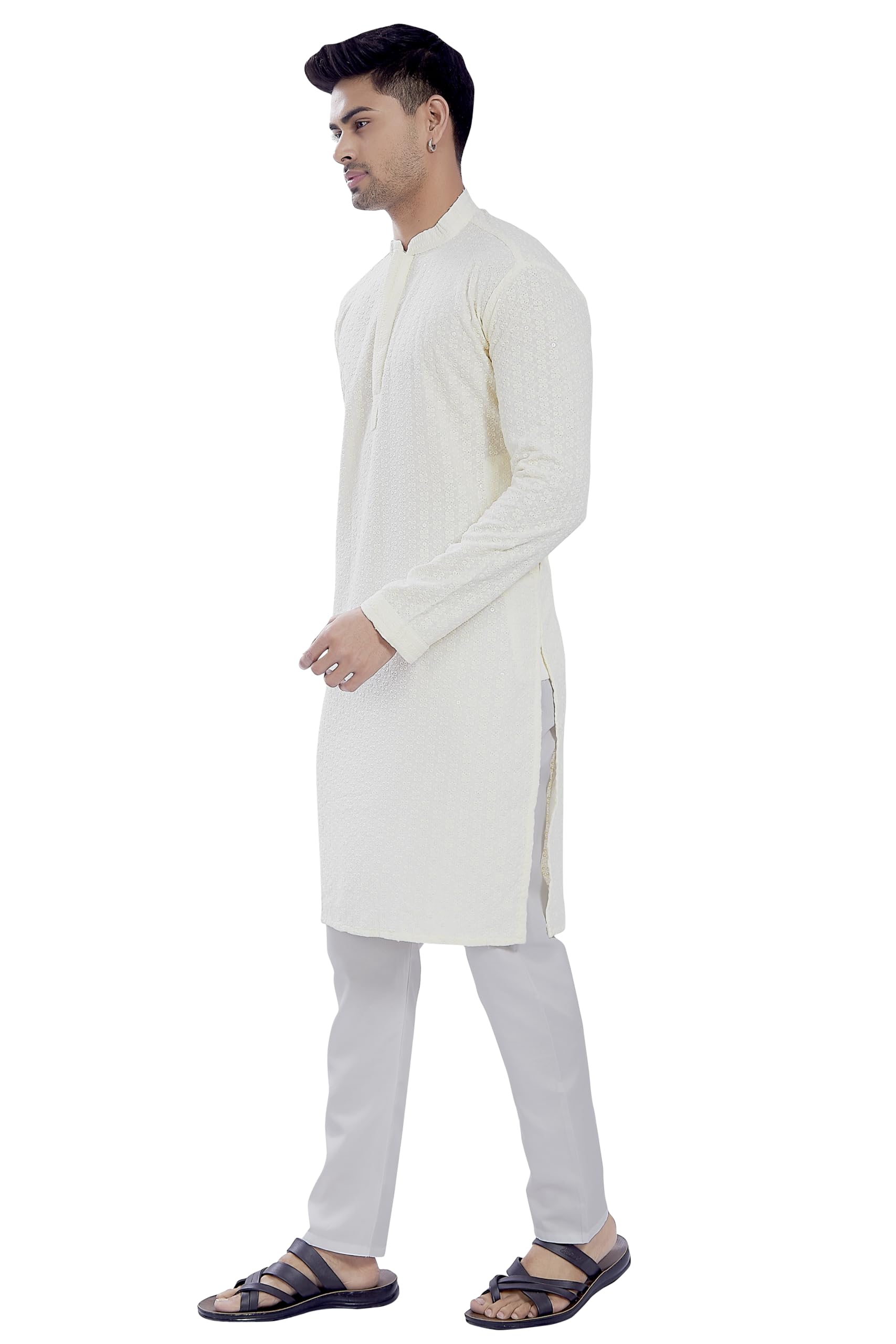 Divisive Men's Sequince Embroidered Cotton Blend Only Slim Fit Kurta (Dkrt515_Xxxl_Off White)