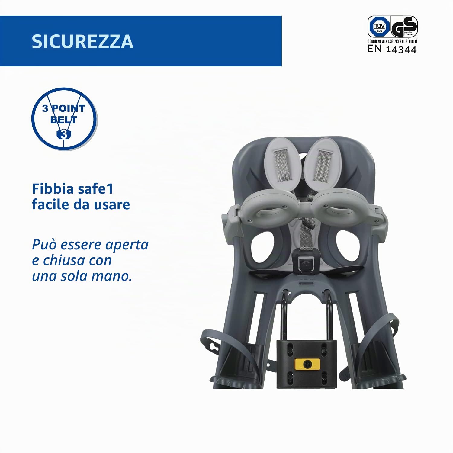 b bellelli Freccia - Seggiolino Bici Anteriore - Attacco B-Fix - Si Fissa al Telaio - dai 9 Mesi ai 3 Anni - Max 15 kg - Colore Dark Grey Versione Luxury