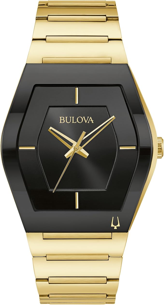Amazon.com: Bulova Reloj moderno de acero inoxidable Gemini de 3 manecillas para hombre, esfera negra, modelo: 97A164, Oro : Ropa, Zapatos y Joyería