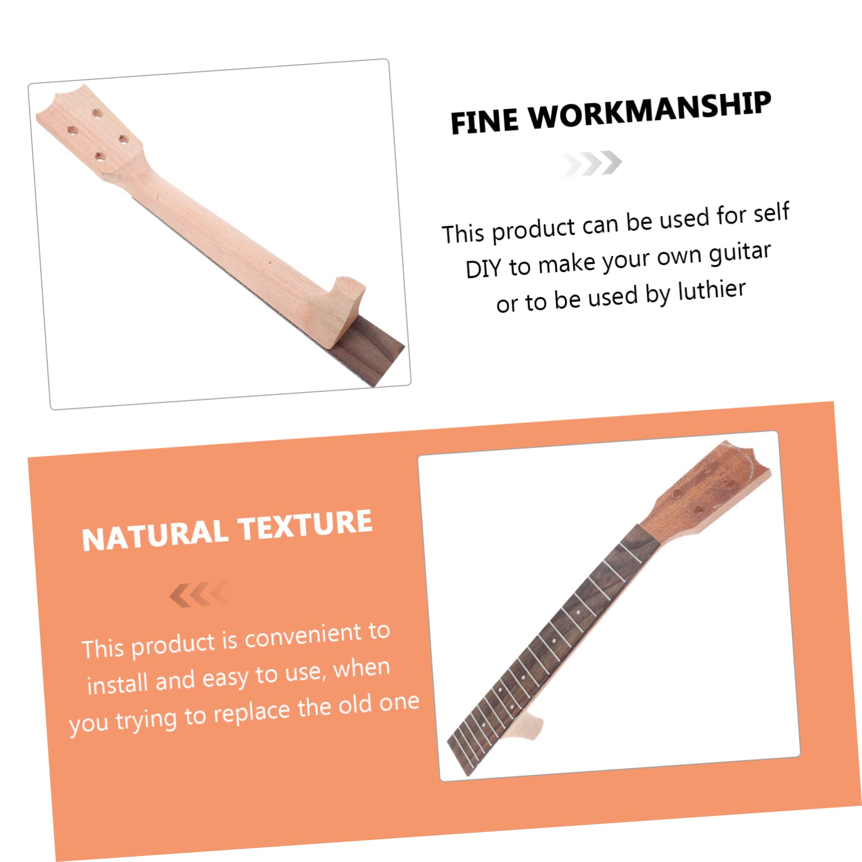 SUPVOX 2pcs Neck Fingerboard Ukulele Fretboard Parts Wooden Ukulele Neck Okoume Ukulele Concert Ukulele Neck Ukulele Fingerboard Replacements Ukulele Supplies Rosewood Maple Guitar