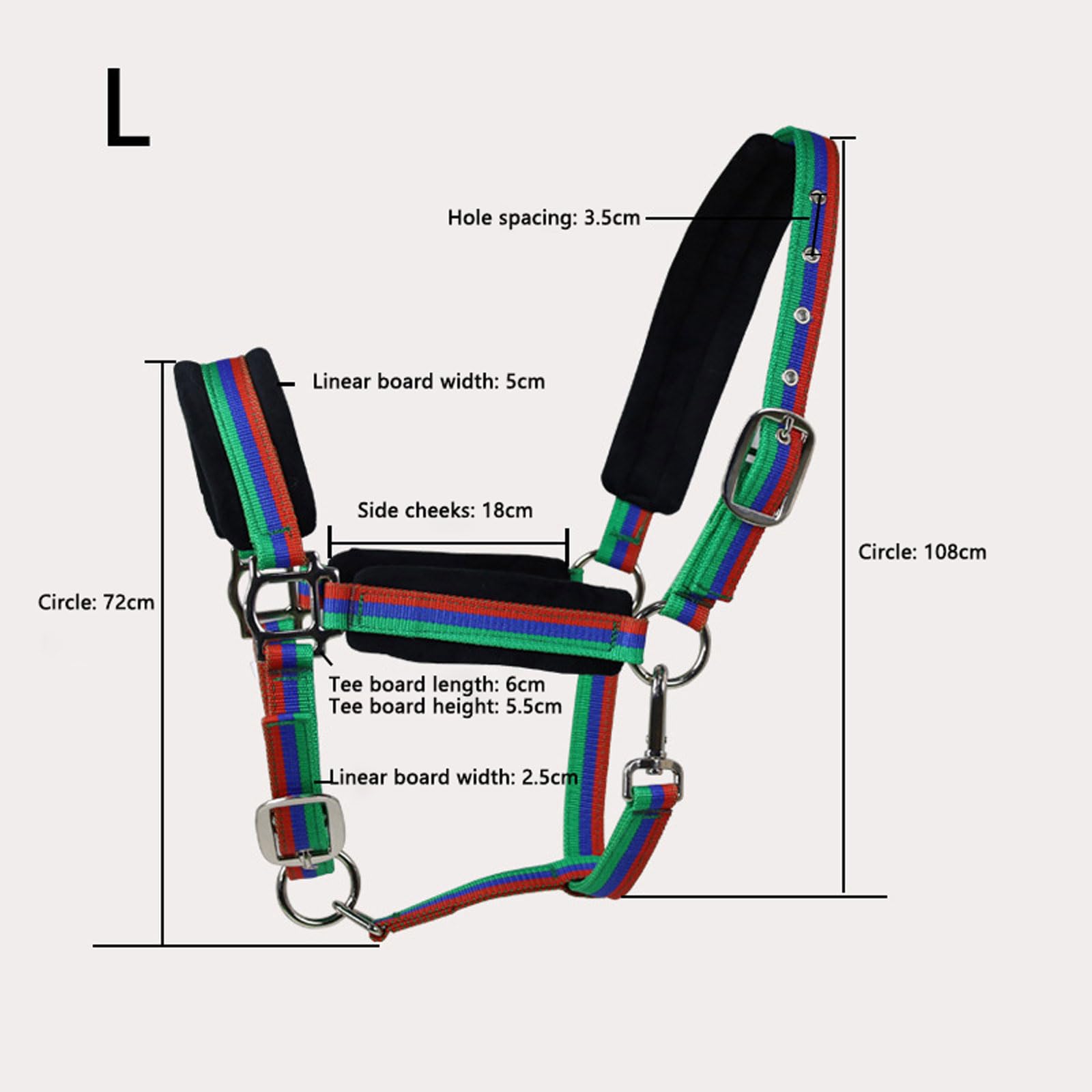 Cabeza de jaula de nylon pesada ajustable, Cabestro halter de potro for entrenamiento y espectáculos ecuestres, varios tamaños multicolores(Black-green,Large)