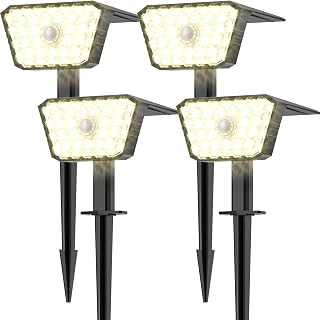 Solarstrahler für Außen mit Bewegungsmelder, 4 Stück, IP67 | 4 Betriebsmodi, 39 LED 3000K Warmlicht, Wand- und Bodenmontage, Automatik bei Dunkelheit, Garten Terrasse Garage, Warmweiß