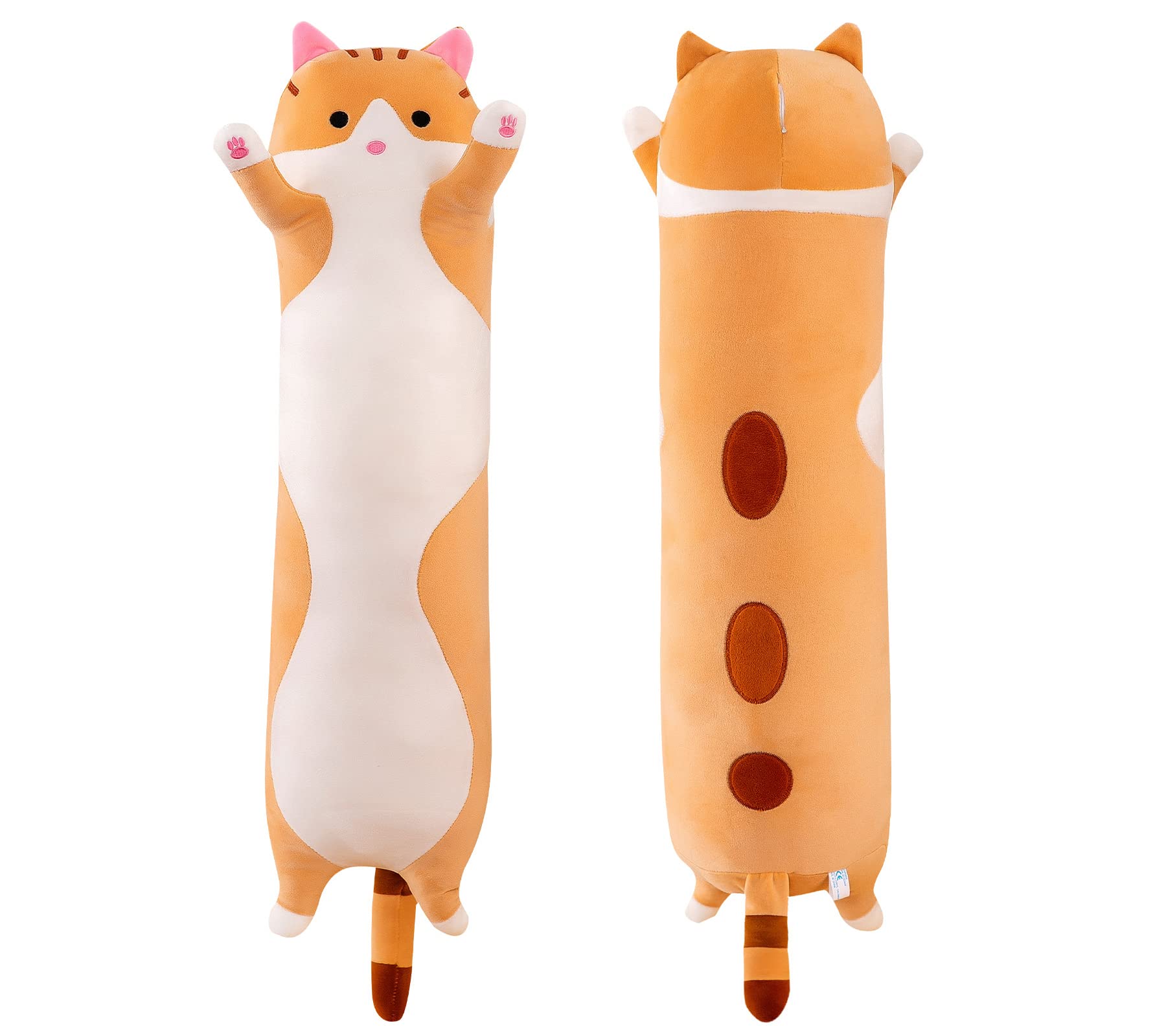 Funthy Long Cat Plush Pillow Cute Cartoon Cat Stuffed Animals Hugging Pillow Soft Long Body Pillow Gifts Kitten Throw Pillow Decorative Pillows for Sofa Living Room Bedroom-Braun||150CM