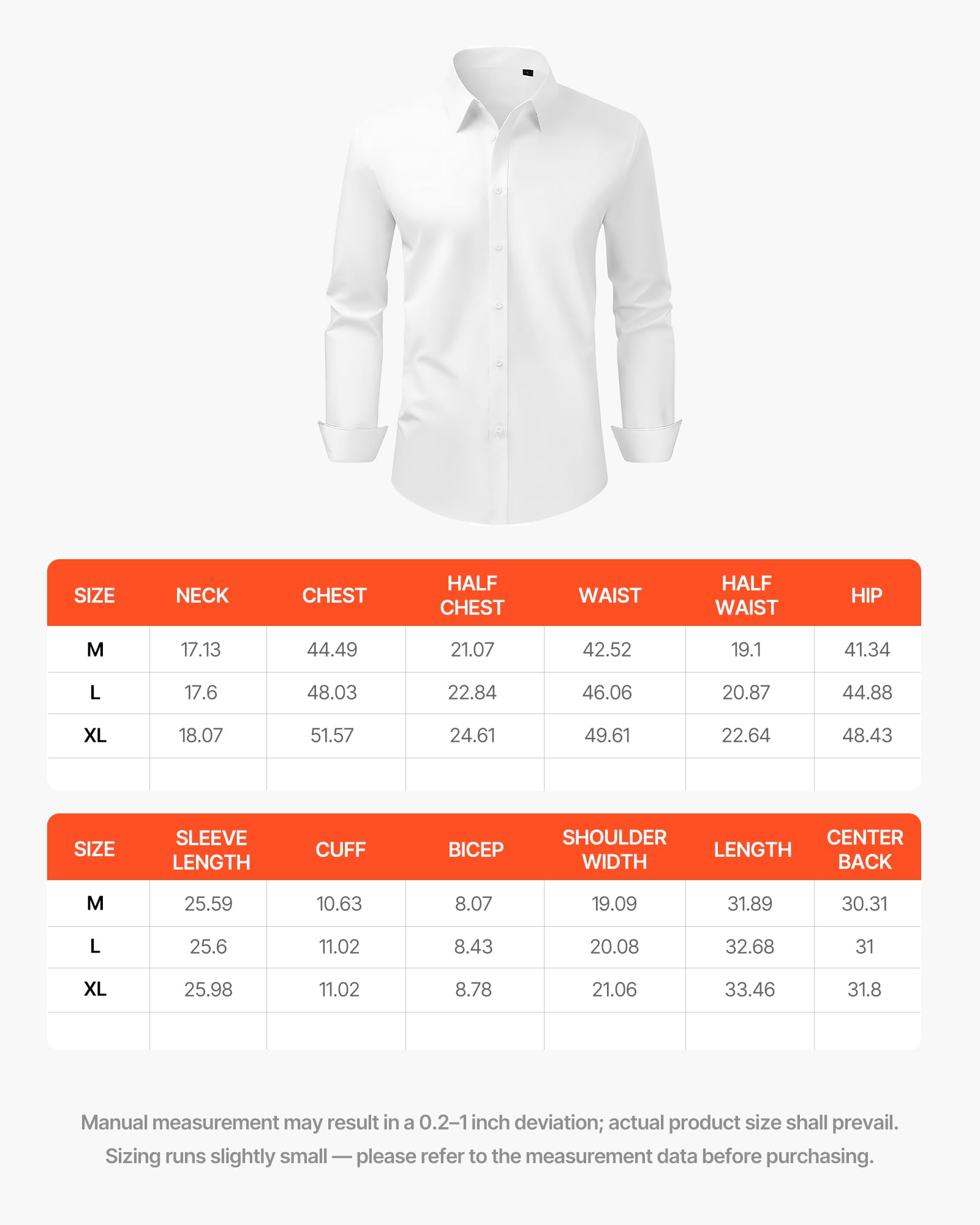 VEVOR Chemise Boutonnée Homme Manches Longues Infroissable, Coupe Ajustée, Tissu Respirant Extensible Doux, Style Décontracté ou Formel, pour Voyage d'Affaire, Travail, Mariage, Dîner, Blanc, Taille L