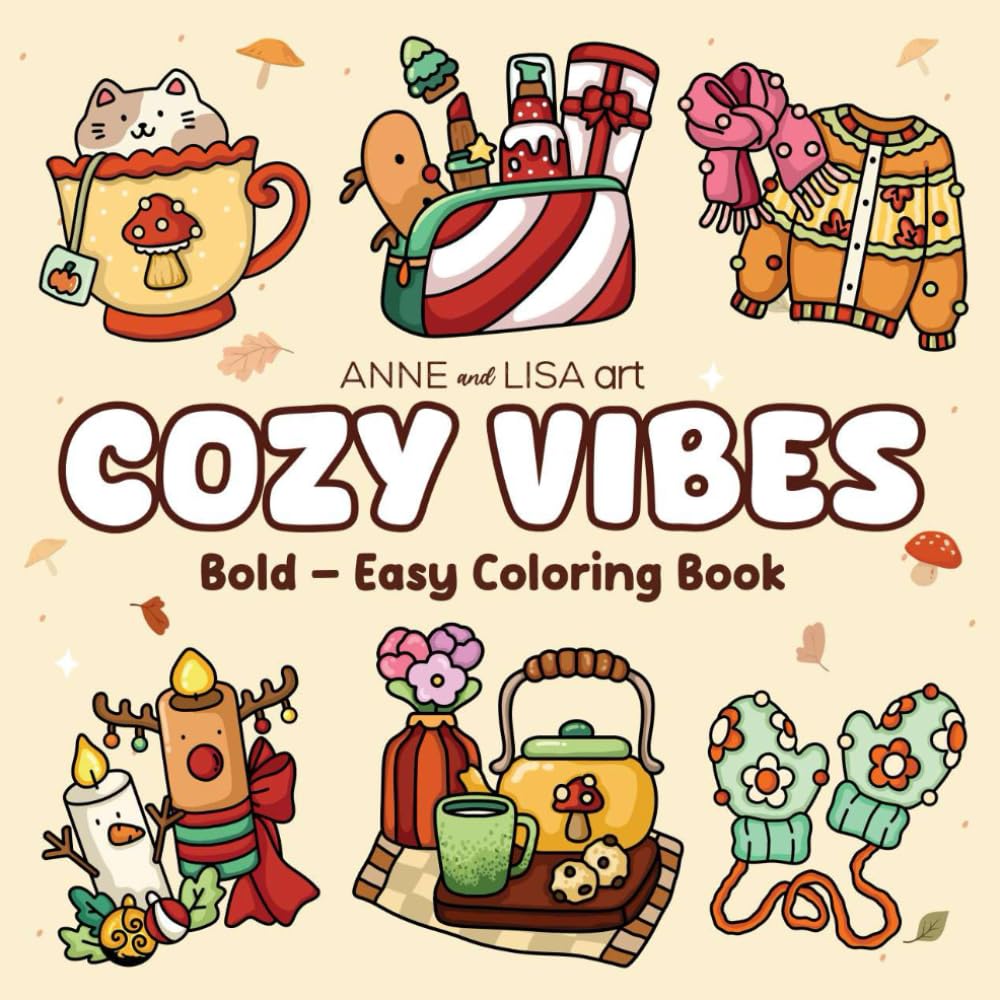Cozy Vibes: Cute & Simple Coloring Books For Aldults and Teens, Bold and Easy, Autumn and Winter Big Designs for Relaxation Featuring Lovely Things (Cozy & Comfy Christmas)