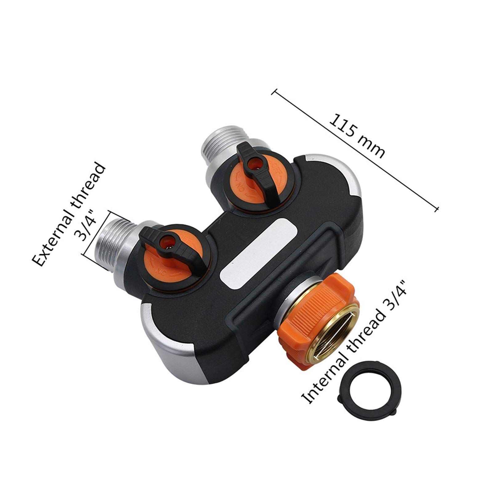 Hose Connector Adapter 1 Pc 3/4" Extral Threaded 2-Way Manifold, with Valve, with Quick Connector, Garden Irrigation and Agricultural Faucet Accessories/Black