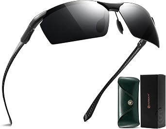 SUNGAIT Carbon Fiber Sunglasses Men Sports Rimless Polarized Shades for Driving Fishing Running Gifts Eye Protection