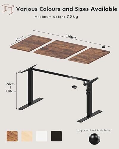 Devoko Electric Standing Desk 160x70cm, Height Adjustable Desk Ergonomic Stand up Table with 2 Memory Preset,Rustic Brown - 8