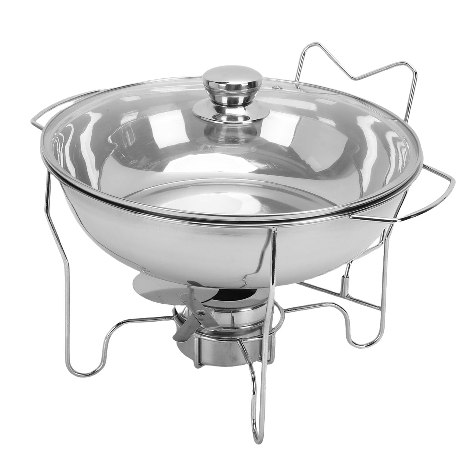 Generic Juego de Calentador de Buffet de Acero Inoxidable, Plato Redondo para Frotar con Tapa de Vidrio Ventilada para Catering y Banquetes (3.5L)
