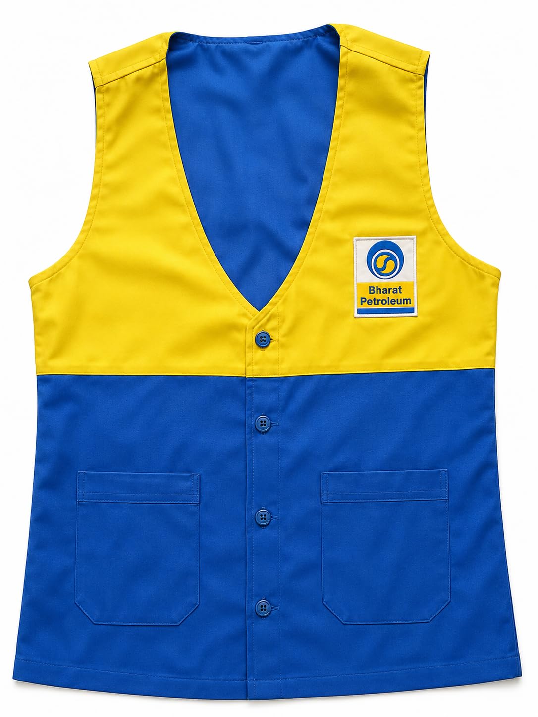 Bharat Petroleum Corporation Limited (BPCL) Petrol Pump Salesman Uniform Waistcoat | Sleeveless Cotton Blend Regular Fit Workwear Vest with Front Pockets for Men-picture-37