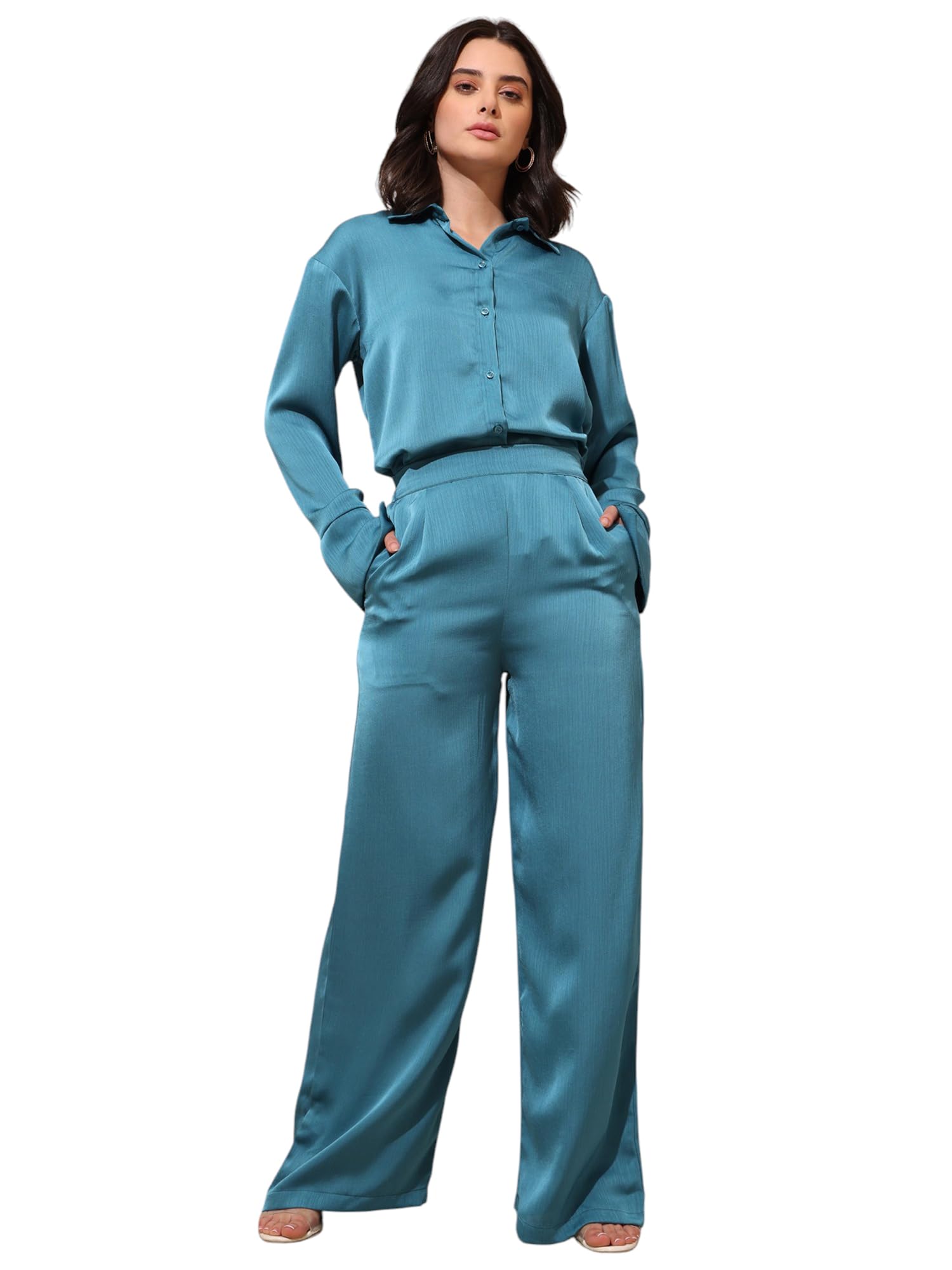 purvaja Women's Full Sleeve Shirt & Trouser Solid Co-ords-picture-31