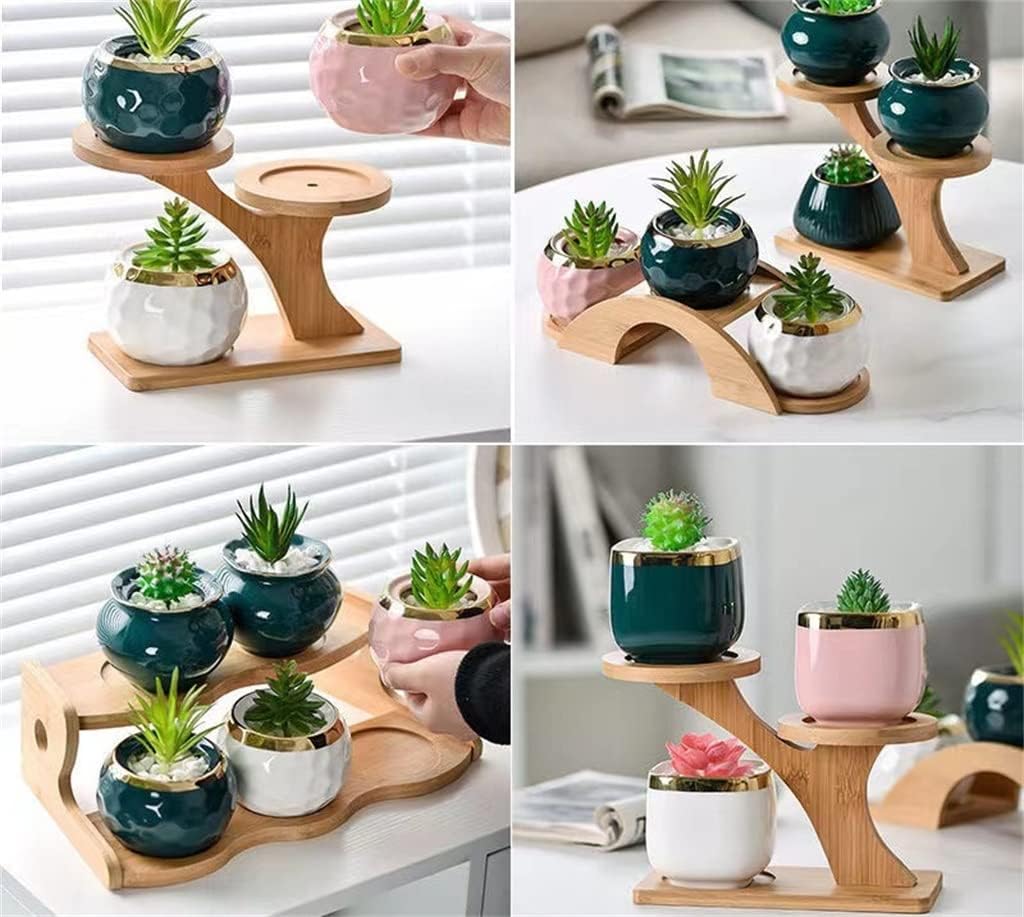 Wood Flowerpot Rack Desktop Planter Display Stand Indoor Plant Pot Shelf Succulent Solid Sill Flower Pot Shelf(Black)