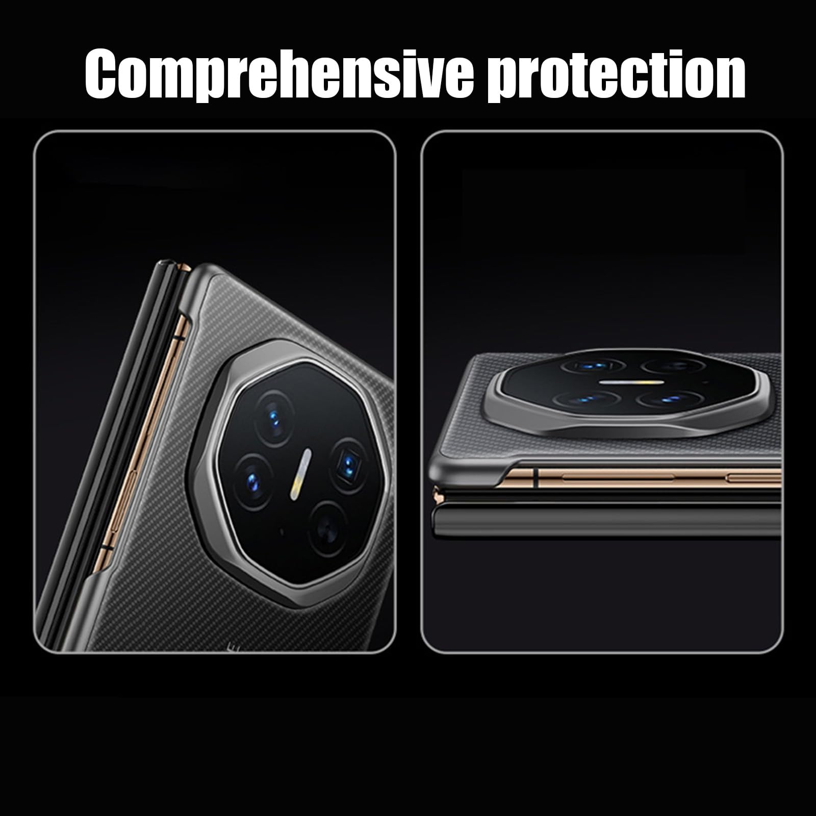 Magnetyczne etui do Huawei Mate XT, funkcja inteligentnego widoku okna z klapką tekstura włókna węglowego minimalistyczne skórzane etui czarne