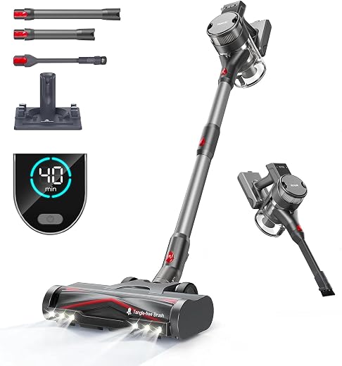 Maircle Cordless Stick Vacuum Cleaner, 6 in 1, 40 Mins Rechargable Battery, Powerful LED Headlight, Self-Standing Charging Dock, Handheld Tangle...