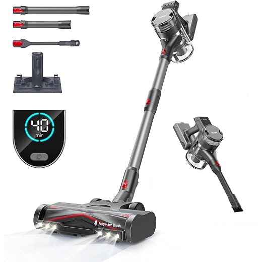 Maircle Cordless Stick Vacuum Cleaner, 6 in 1, 40 Mins Rechargable Battery, Powerful LED Headlight, Self-Standing Charging Dock, Handheld Tangle Free Vac for Home, Pet Hair, Carpet, Hard Floors