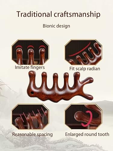 Miniatura 2 de Peine de masaje Gua Sha, peine de dientes anchos para cuero cabelludo, facial, masaje corporal, masajeador de sándalo natural, herramientas de