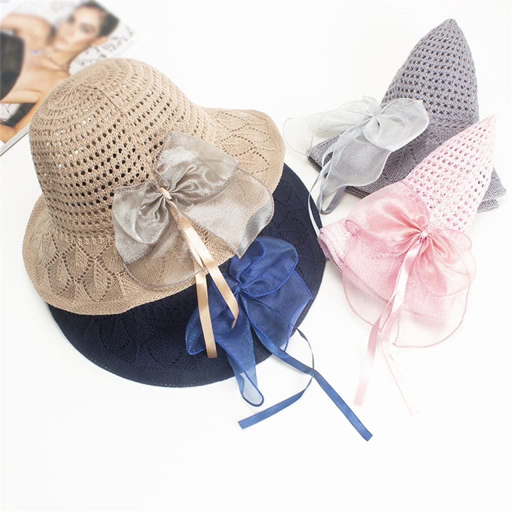 Sombrero de Paja Tejido con Lazo de Cola Larga para Mujer, Elegante y versátil (Talla única E)
