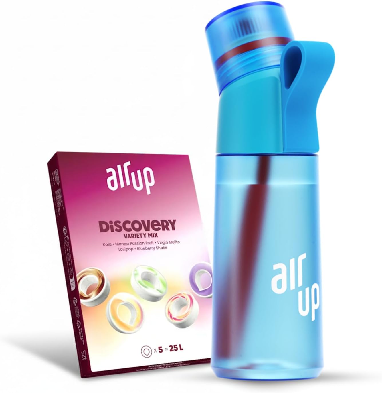 AIR UP water bottle Twist Pro original starter set in Blue with pods in 5 flavours I 600ml drinking bottle with sugar-free flavouring I dishwasher-safe, BPA-free