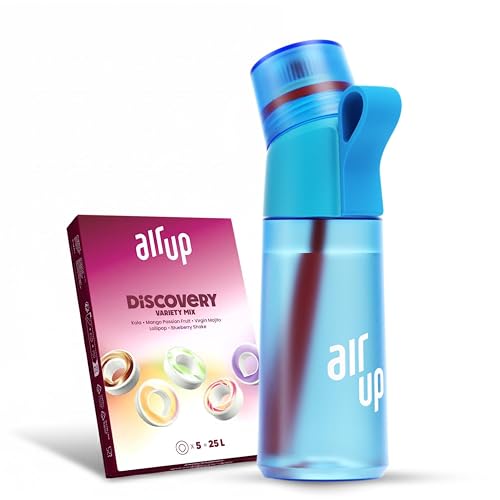 air up Original Trinkflasche Click Midnight Black Original Starterpaket mit Pods in 5 Geschmacksrichtungen + Strohhalmbürste | 800ml | spülmaschinenfest, BPA-frei