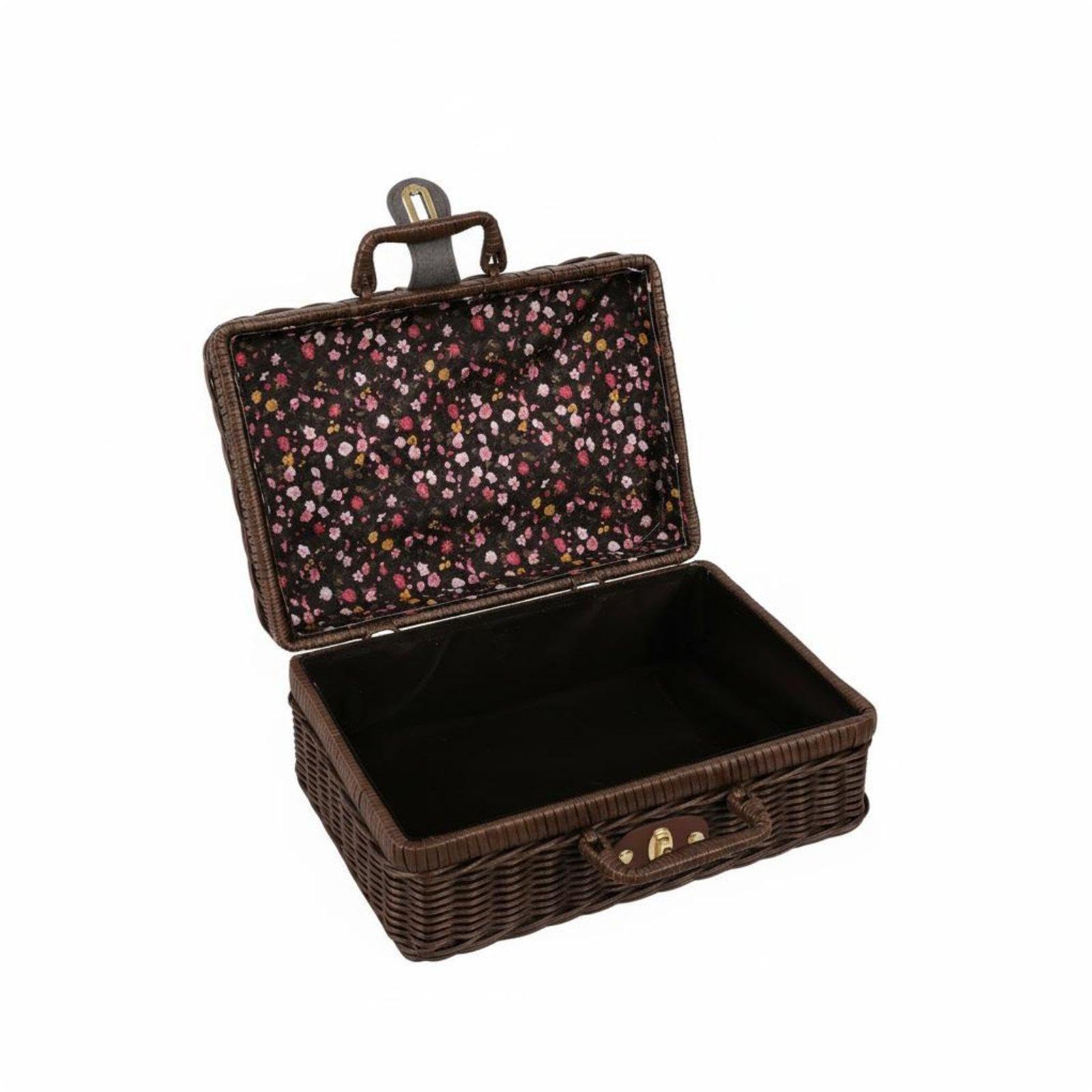 Vintage Design Suitcase With Handle Woven Suitcase Artisanal Appearance Vintage Design Storage Trunk for Bridesmaids, Women, Wedding, Photoshoot Prop 30-21-13cm Black Brown Floral|Travel|-image-17