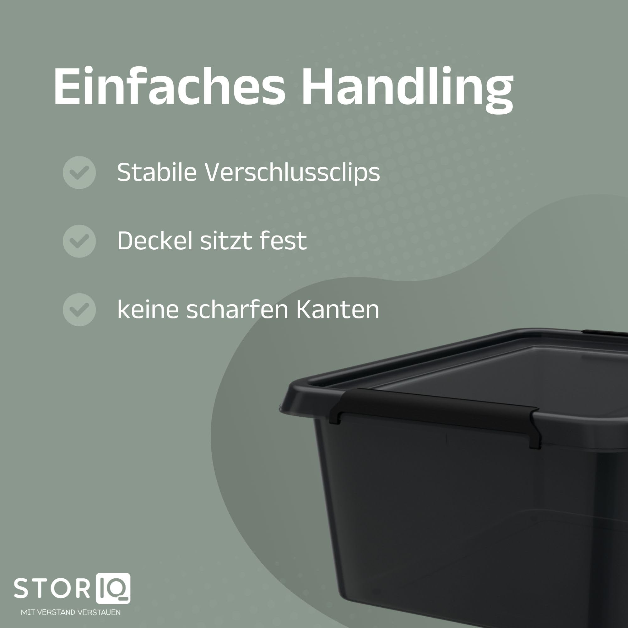 4x 40L Aufbewahrungsbox mit Deckel, Design-Edition, schwarz | stapelbare Ordnungsboxen für Schrank, Regal, Büro, Küche, Keller und Outdoor