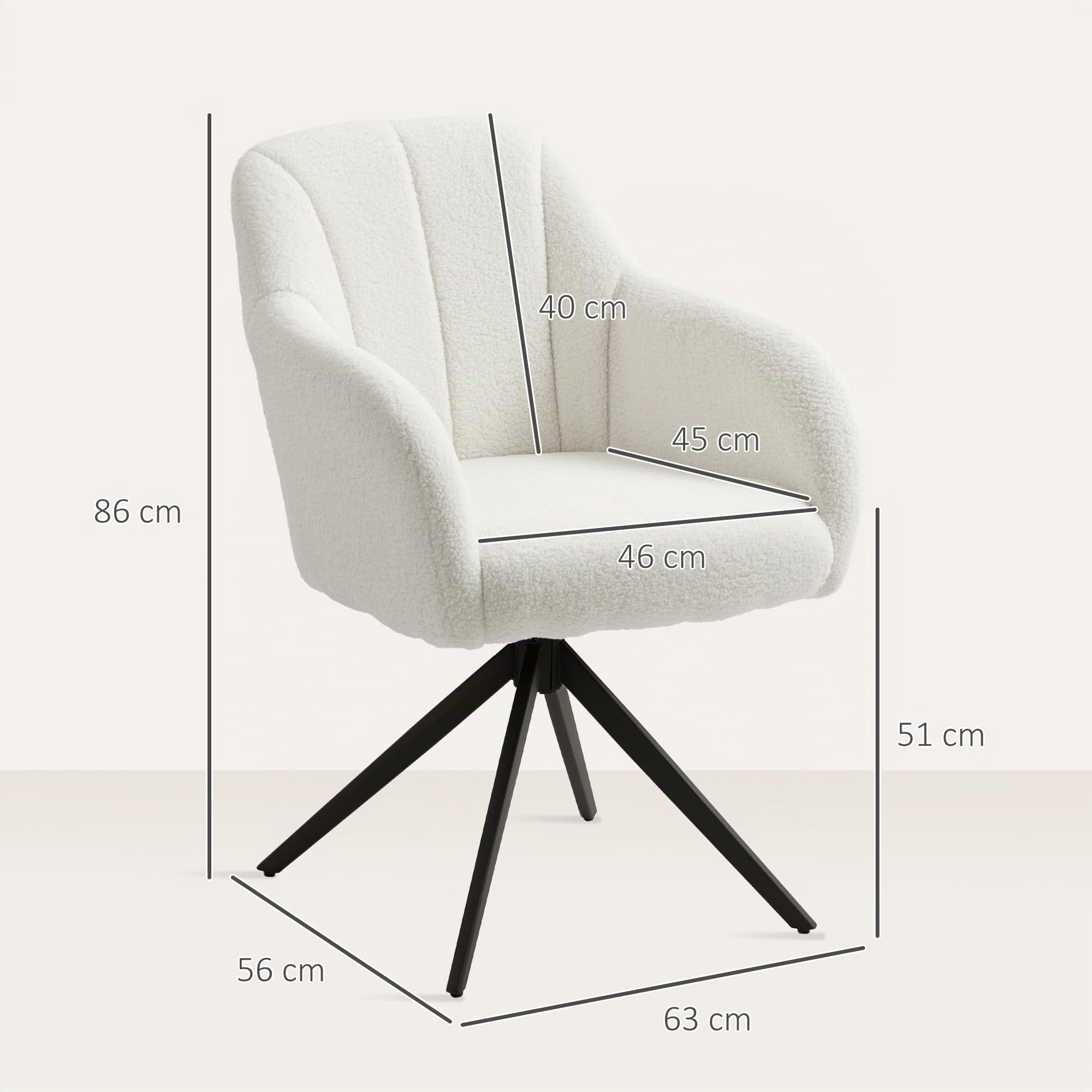 HOMCOM Sillón Giratorio Gran Comodidad Base de Acero Blanco | Sillón relax, sillón de dormitorio, tupido teddy pelo sintético, sala de estar, dormitorio, oficina