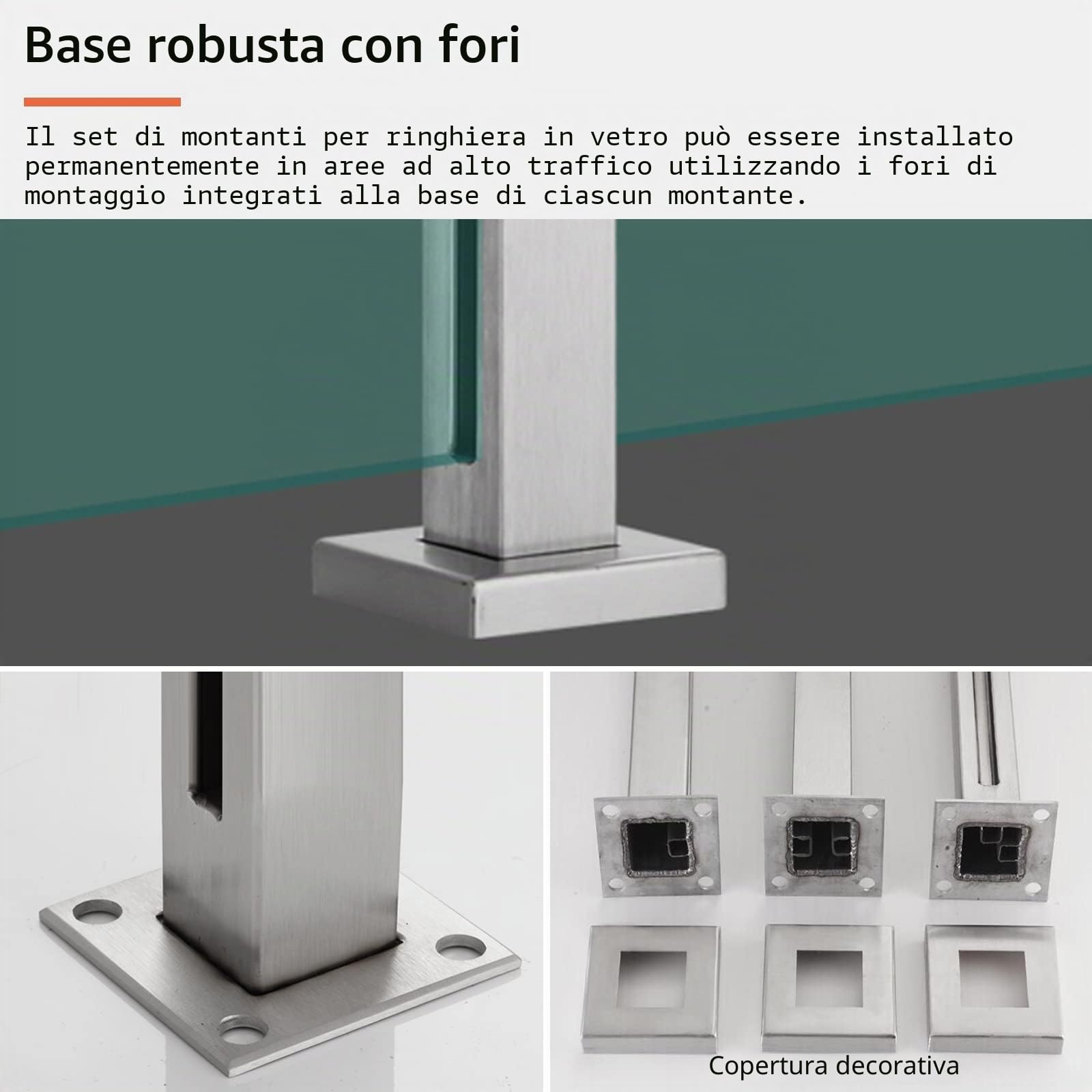 ZAQY Ringhiera Scale Interne Esterni Argento Paletto Pannelli in Vetro/Plastica/Legno 10/12 Mm, Palo per Balaustra in Acciaio Inossidabile per Balcone