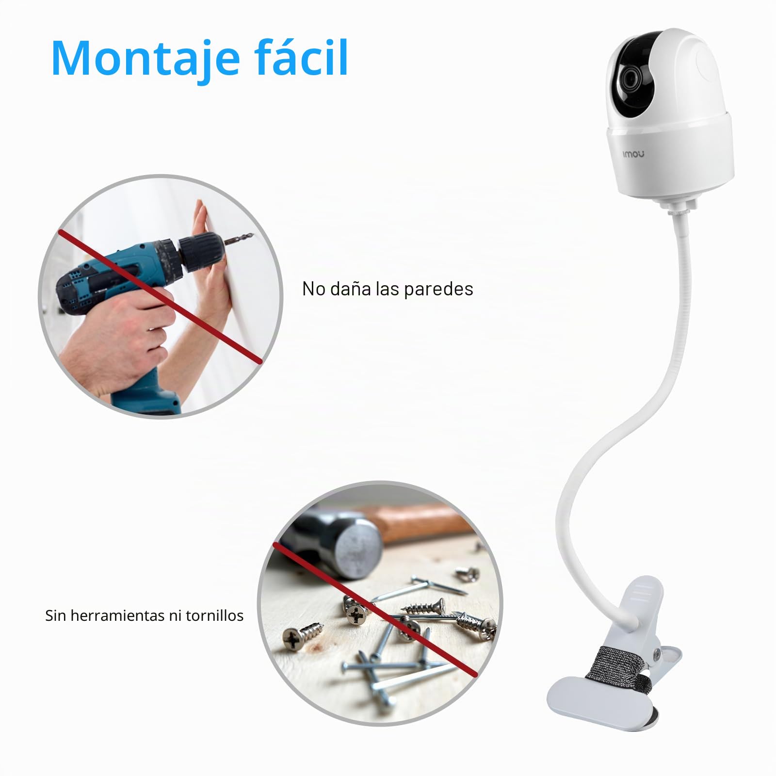 HOLACA Soporte de clip compatible con cámara de seguridad Imou 2K(3MP)/2.5K(4MP)/3K(5MP) para interior, soporte para monitor de bebé para Ranger 2C/Ranger 2C 2.5K (cámara no incluida), soporte de clip