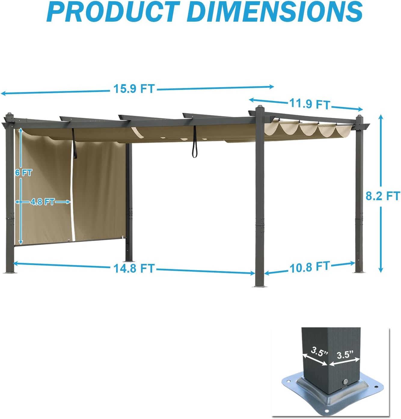 Image illustrating the adjustable canopy feature of the pergola, showing how it can be extended and retracted for optimal shade.