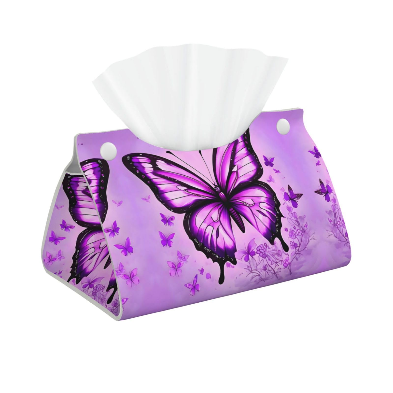 Purple Lotus Print Long Tissue Box Cover Holder â€ Foldable Leather Organizer for Vanity, Nightstand, Desk & Bathroom