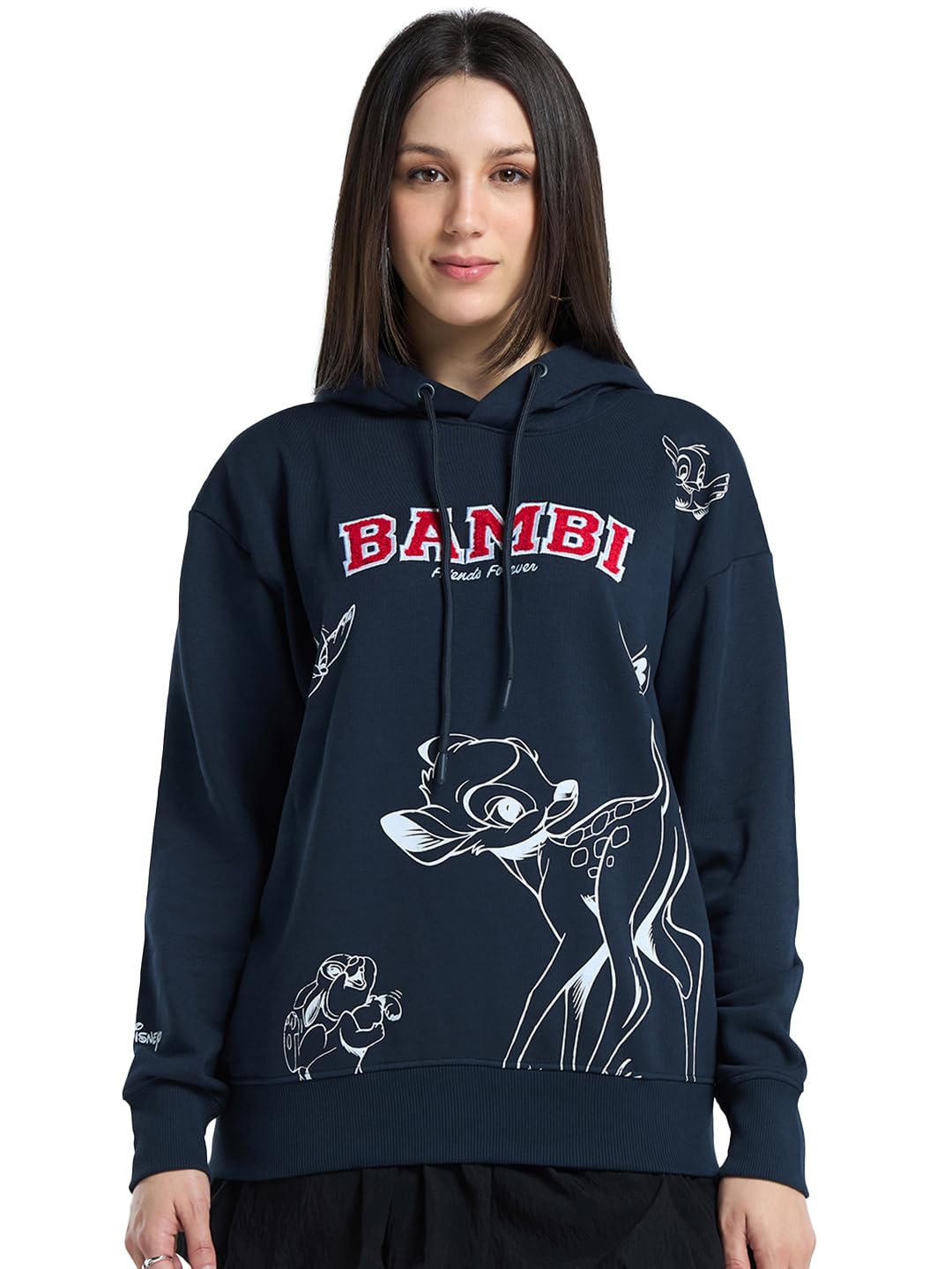 Bewakoof X Disney Bambi Women's Fleece Oversized Fit Hoodies | Hoodie for Women Winter Wear in neutral