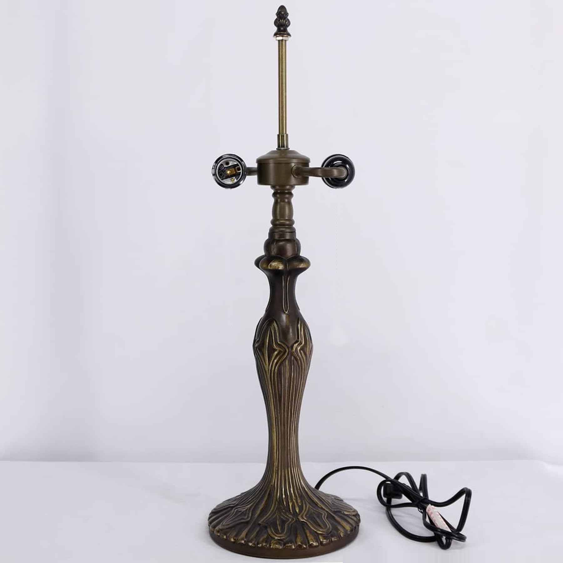 WERFACTORY Table Lamp Base Replacement Only, Wide 6.5 Height 24 Inch, Fit for 12, 14, 16, 18 Inch Tiffany Style Stained Glass Lampshade, Bronze Finish, Metal,Push Button Switch