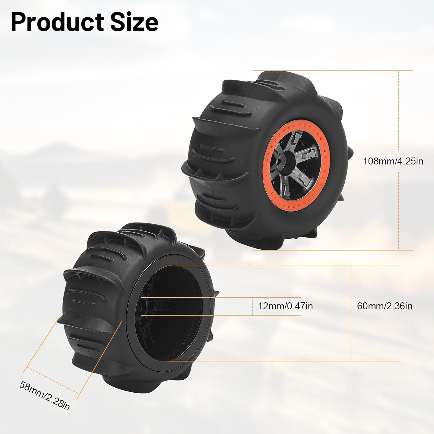 1/10 RC Paddle Tires Wheels, daitoku RC Truck Tires and Wheels for 9125 X07 X08 X17 9155 9156 9201E 9205E 9206E 200E 201E RZ001G-A 104009