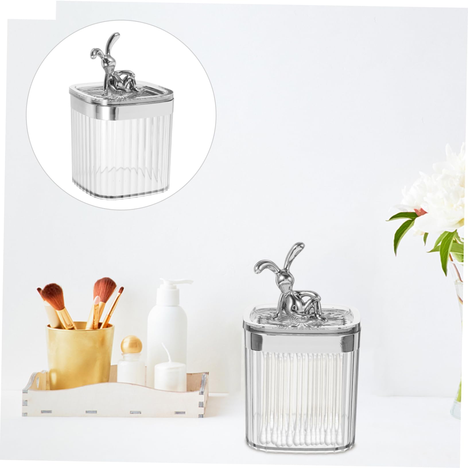 BESTOYARD 5stücke Süßer Cartoon-hase Kosmetik Organizer Mit Deckel Transparenter Aufbewahrungsbehälter Für Wattestäbchen Und Wattepads Platzsparend Und Stylish Für Jedes Badezimmer